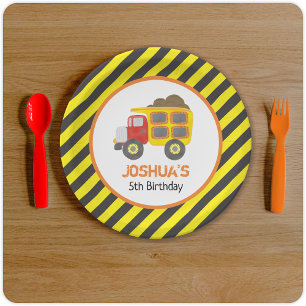 Assiettes En Carton Chariot de construction Boy Fête d'anniversaire