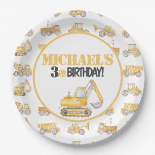 Assiettes En Carton Chariot de construction Plaques d'anniversaire