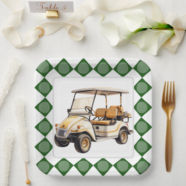 Assiettes En Carton Chariot de golf (Mariage)