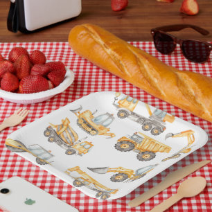 Assiettes En Carton Chariots de construction fête d'anniversaire