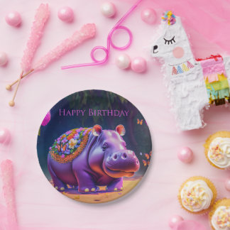 Assiettes En Carton Charmant hippotame pour son anniversaire
