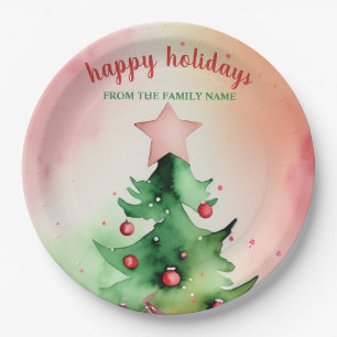 Assiettes En Carton Charmante Pine Tree & Red Ornaming Holiday
