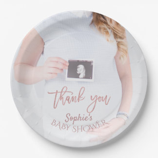 Assiettes En Carton Charme Baby shower photo Rose Merci or 