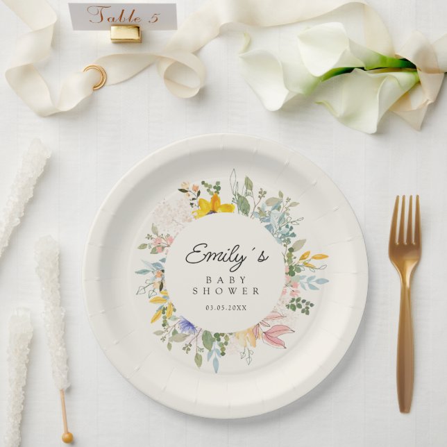 Assiettes En Carton Charme de jardin fleur sauvage | Baby shower (Mariage)