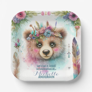 Assiettes En Carton Charming Boho Woodland Bear Aquarelle Anniversaire