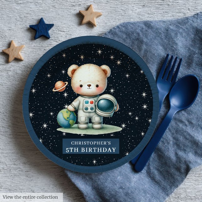 Assiettes En Carton Charming Teddy Bear Astronaut Baby shower Party (Charming Teddy Bear Astronaut Baby Shower Party Paper Plates )