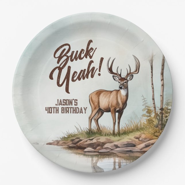 Assiettes En Carton Chasse au Cerf Buck Yeah 40e Anniversaire (Devant)