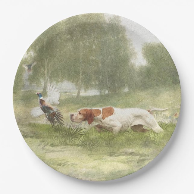 Assiettes En Carton Chasse au faisan avec pointeur (Devant)