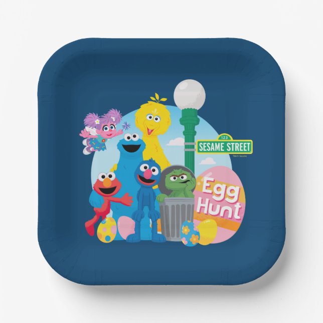 Assiettes En Carton Chasse aux oeufs de Pâques de la rue Sésame (Recto)