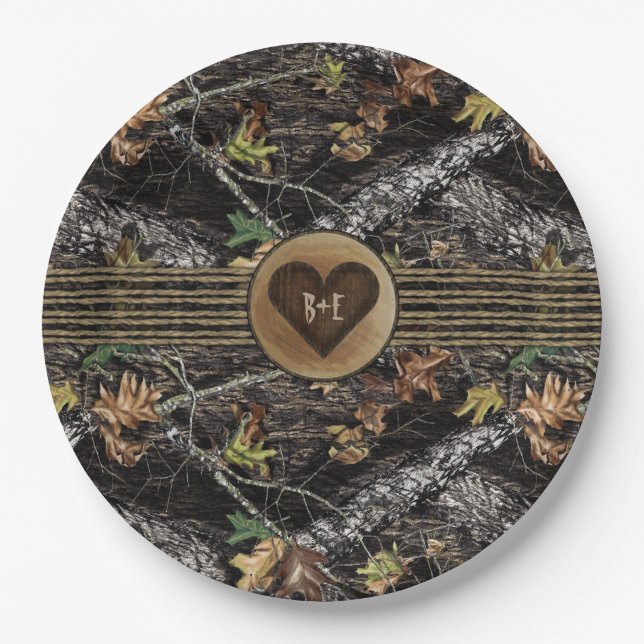 Assiettes En Carton Chasse cardiaque sculptée Camo Party Plaques pour  (Devant)