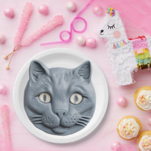 Assiettes En Carton Chat Bleu Russe