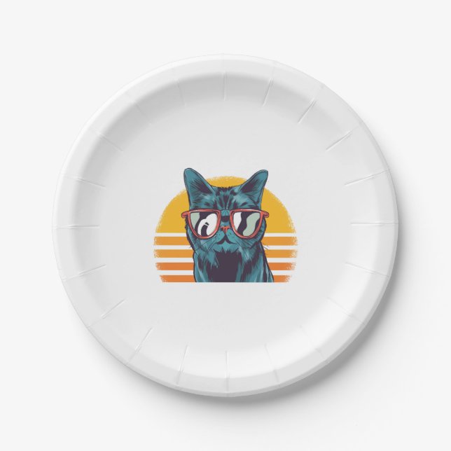 Assiettes En Carton Chat cool avec lunettes de soleil (Devant)