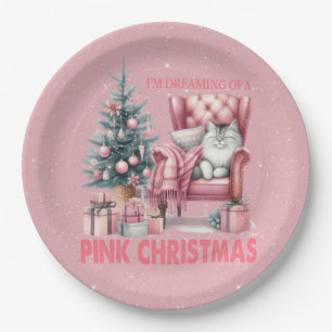Assiettes En Carton Chat couché Je rêve d'un Noël rose
