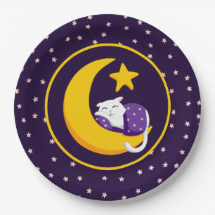 Assiettes En Carton Chat couché sur Crescent Moon Star Ramadan