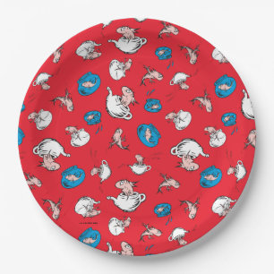 Assiettes En Carton Chat Dans Le Casquette   Le Motif rouge poisson