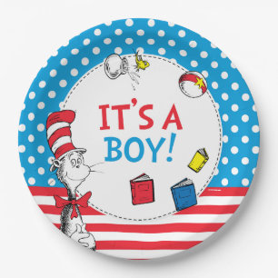 Assiettes En Carton Chat dans le Chapeau C'est un garçon Baby Shower