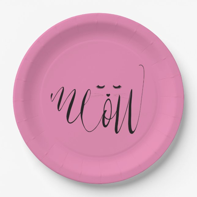 Assiettes En Carton Chat de viande rose (Devant)