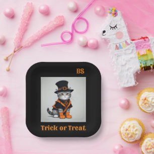 Assiettes En Carton Chat d'Halloween mignon déguisé   Festif