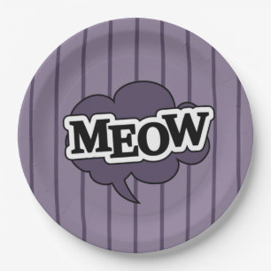 Assiettes En Carton Chat dit miow en rayures violettes
