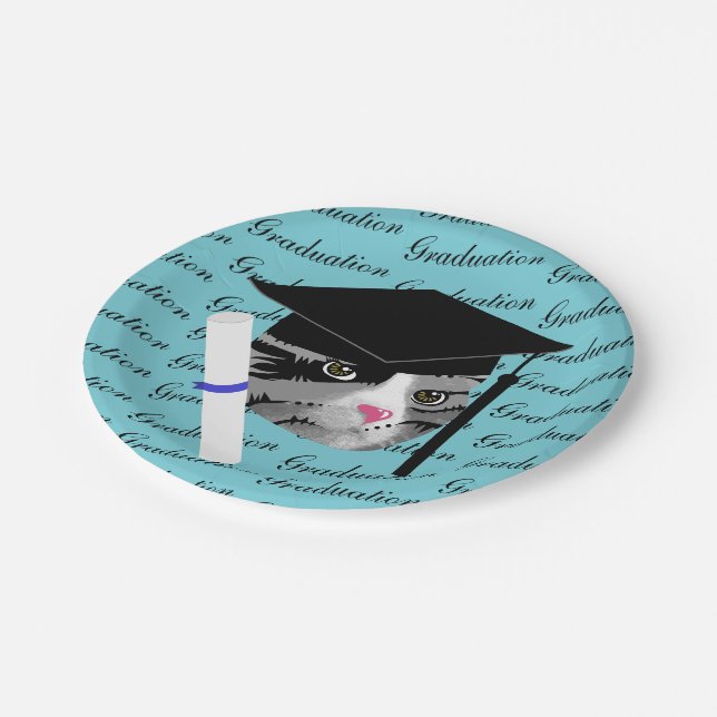 Assiettes En Carton Chat d'obtention du diplôme (Angle)