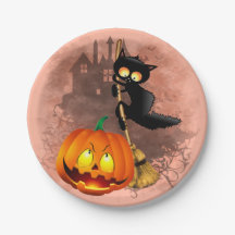 Chat effrayé par Citrouille Fun Halloween caractèr