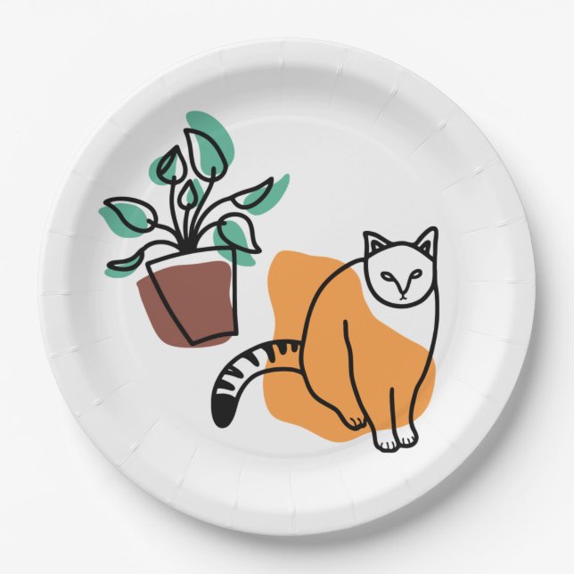 Assiettes En Carton Chat et le plante (Devant)