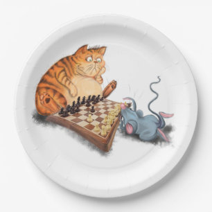 Assiettes En Carton Chat et souris Jouer aux échecs Dessin amusant