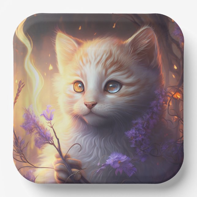 Assiettes en carton chat Fleur (Recto)