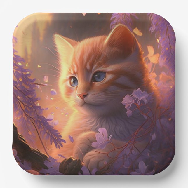 Assiettes en carton chat Fleur (Recto)