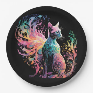 Assiettes En Carton Chat Holographique Spectral : Un Prisme d'Élégance