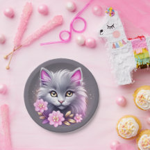 Chat Kitty et jolies fleurs roses