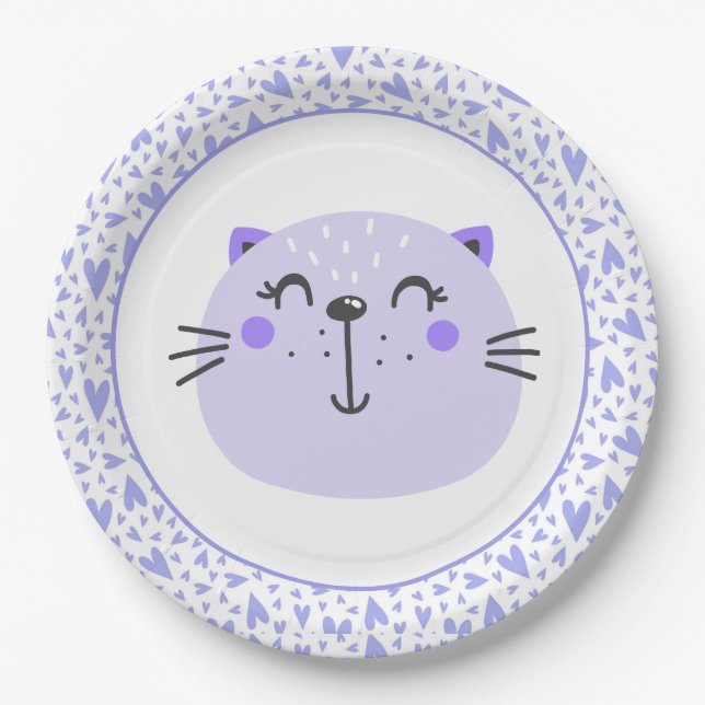 Assiettes En Carton Chat mignon pourpre | Plaques de papier Baby showe (Devant)
