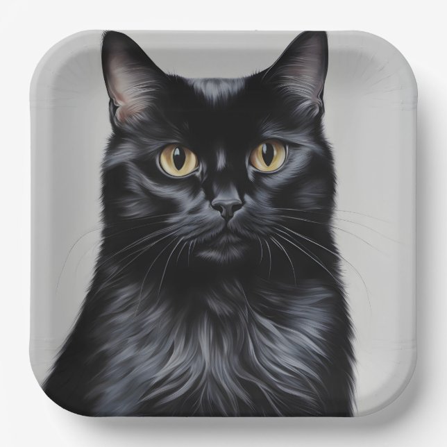 Assiettes En Carton Chat noir (Recto)
