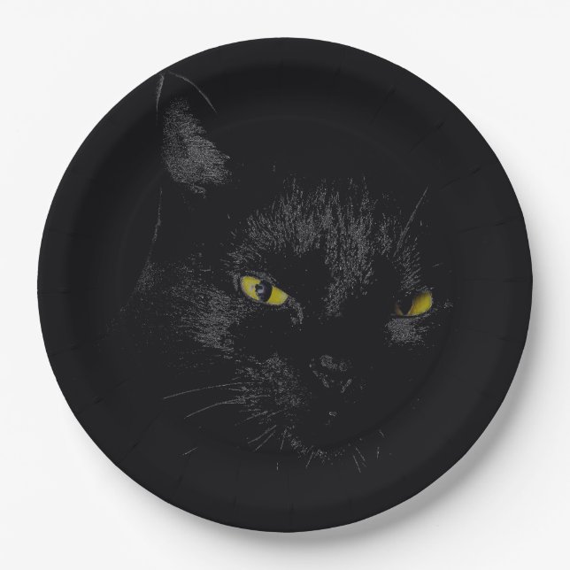 Assiettes En Carton Chat noir (Devant)