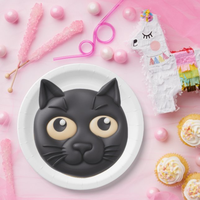 Assiettes En Carton Chat noir 3D inspiré (Fête)