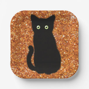 Assiettes En Carton Chat noir, chaton mignon, parties scintillant oran