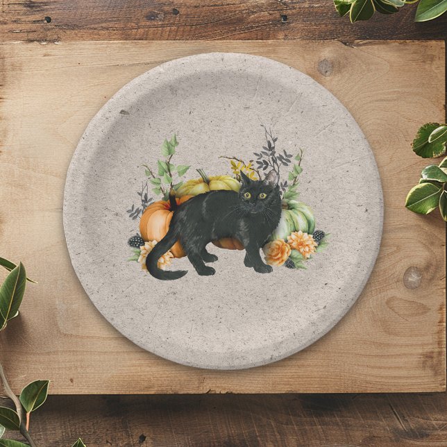 Assiettes En Carton Chat noir citrouille automne automne (Créateur téléchargé)