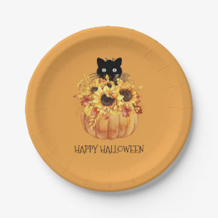 Assiettes En Carton Chat noir citrouille Halloween Plaque en papier or