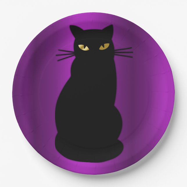 Assiettes En Carton Chat noir déplaisant Halloween (Devant)