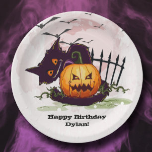 Assiettes En Carton Chat noir et Jack o' Lantern Halloween