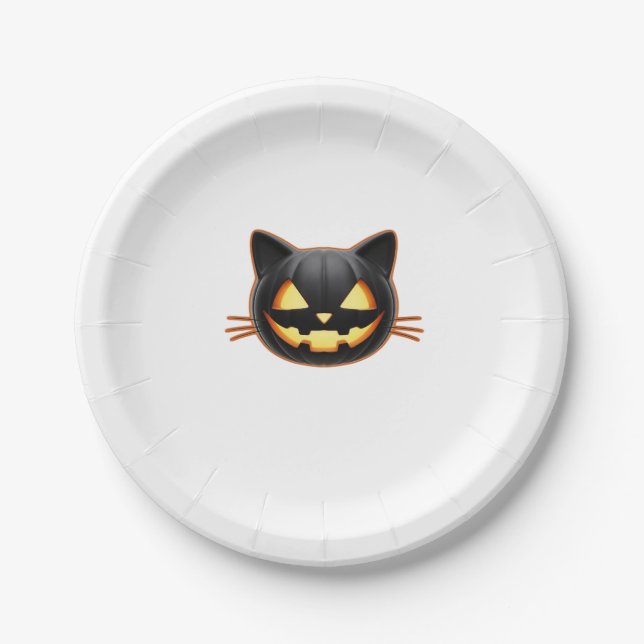 Assiettes En Carton Chat noir Jack o'Lantern Emoji T-shirt classique (Devant)