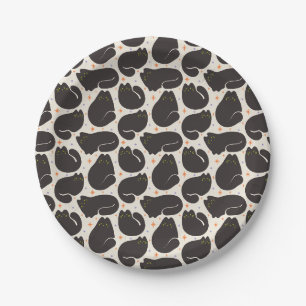 Assiettes En Carton Chat noir rétro sur fond crème clair