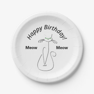 Assiettes En Carton Chat Noir Slinky Meow Meow 3 Texte Personnalisé An