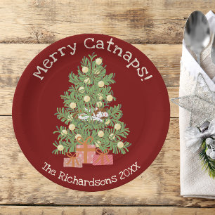 Assiettes En Carton Chat orange sur Chistmas Tree Joyeux Cataps ! Red