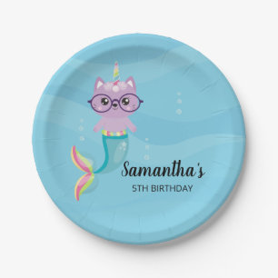 Assiettes En Carton Chat Sirène Unicorne sous la fête d'anniversaire d