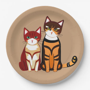 Assiettes En Carton Chat tigre rayé et chaton gingembre