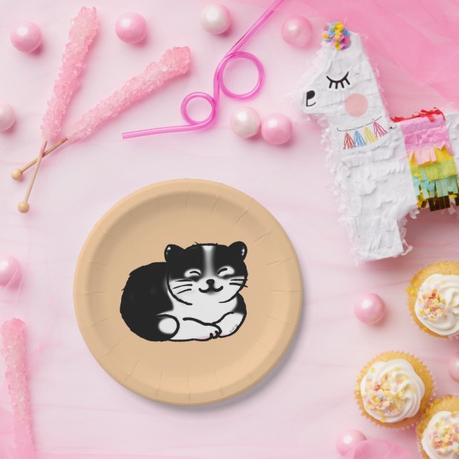 Assiettes En Carton chat tuxedo (Fête)