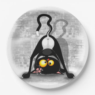 Assiettes En Carton Chat Upside Down Funny Cartoon Caractère