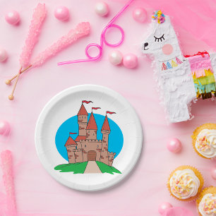 Assiettes En Carton Château avec drapeaux