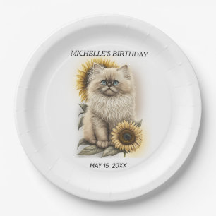 Assiettes En Carton Chaton Himalayen Tournesols Anniversaire Nom